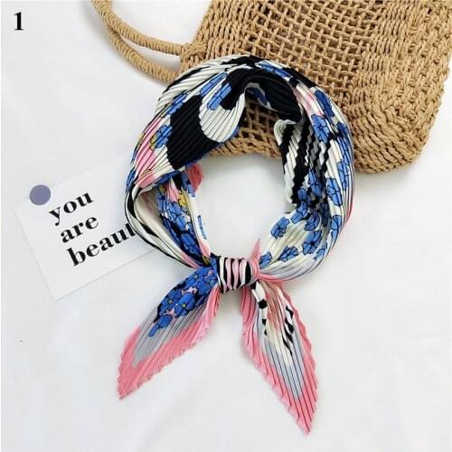 Square Horse Print Crinkle Small Silk Scarf For Women Crumple Neck Wear Pleated Foulard Femme Bandana Handkerchief