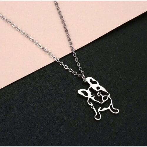 Todorova Cute French Bulldog Pendant Necklace Women Statement Necklace Stainless Steel Jewelry bijoux femme Dog Lover Gift
