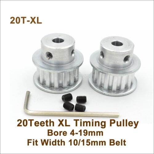 POWGE 20 Teeth XL Timing Pulley Bore 4-19mm Fit Width 10/15mm XL Timing Belt 20T 20Teeth XL Synchronous Belt Pulley CNC 20-XL