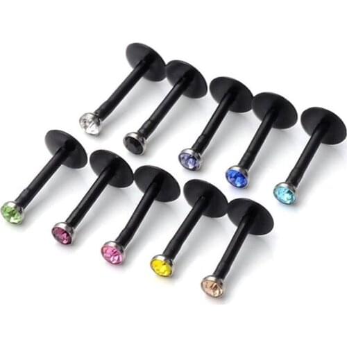 10PC Punk Rhinestone Lip Ring Fashion Women Labret Stud Piercing Labret Piercing Tragus Cartilage Bioplast Flexible Body Jewelry