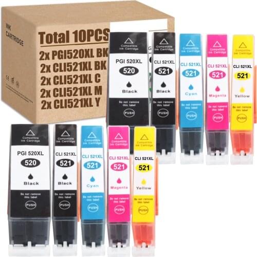 10PCS PGI-520 XL CLI-521 XL Printer Cartridges for iP3600 iP4600 iP4700 MP540 MP550 MP560 MP620 MP630 MP640 MP980 MX860 MX870