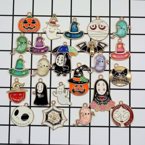 10pcs Gold Halloween Enamel Pumpkin Spider Ghost Charms Pendant For Unisex DIY Necklace Earring KeyChain Jewelry Making Gifts