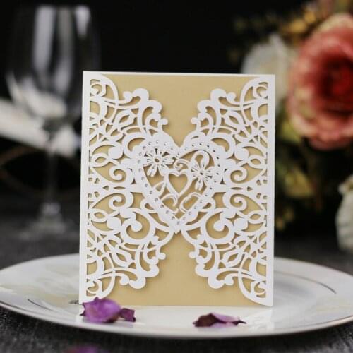 200pcs Hollow Heart Pattern Paper Wedding Invitations with Envelope Creative Birthday Party Invitation Card