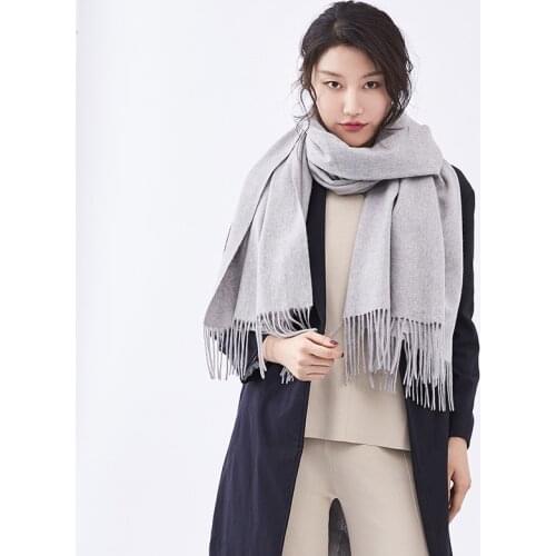 2020 Women Solid Wool Scarf Men Winter Thicken Warm Soft Pashmina Shawls Wraps Pink Black Female Knitted Couple Wool Long Shawls