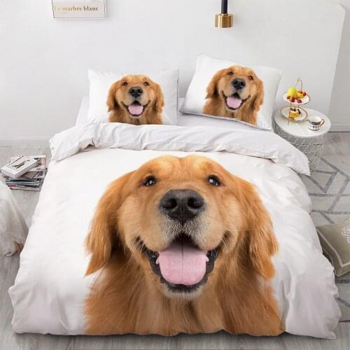 3D Bedding Sets White Duvet Quilt Cover Set Comforter Bed Linen Pillowcase King Queen 200*220cm Size Pet Dog Golden Retriever