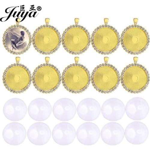 40PCS 25/30mm Diamond Pendant Base Cabochon Cameo Bezel Blank Alloy Tray For Necklaces Keychains DIY Jewelry Making Components