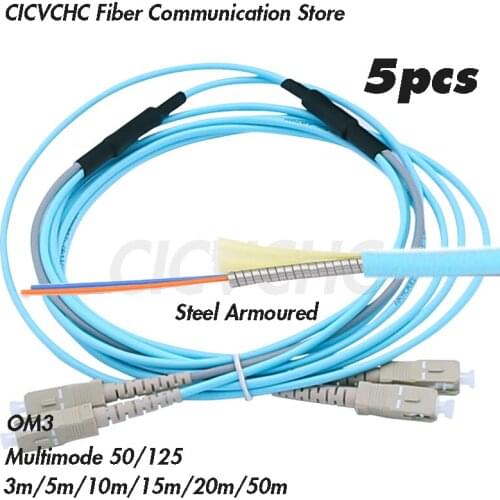 5pcs Steel armoured zipcord patchcords Duplex SC/UPC-SC/UPC- MM OM3 (50/125)-3.0mm Cable - 3m to 50m/ Optical fiber Jumper