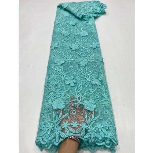 5yards/pc) Mint green African tulle lace 3D flowers French net lace fabric with embroidery and sequins for party dress FZZ055