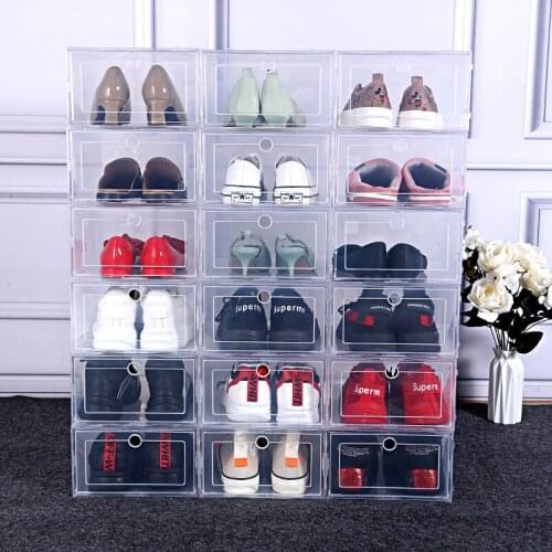 6PCS Flip Shoes Box Thickened Transparent Drawer Case Plastic Shoe Boxes Stackable Box Shoe Organizer Shoebox storage Shoe rack