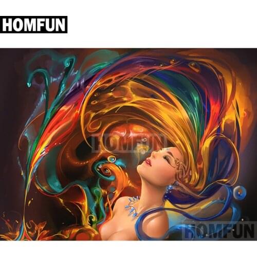 HOMFUN Full Square/Round Drill 5D DIY Diamond Painting "Long hair woman" Embroidery Cross Stitch 5D Home Decor Gift A01901