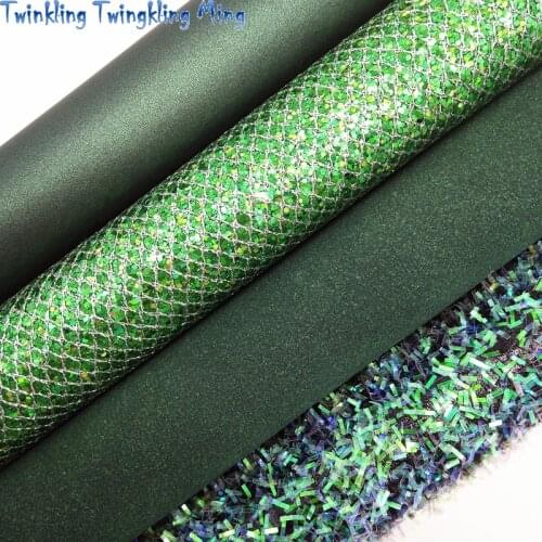 GREEN Tissel Glitter Fabric, Suede Faux Fabric, Synthetic Leather Fabric Sheets For Bow A4 21x29CM Twinkling Ming XM742