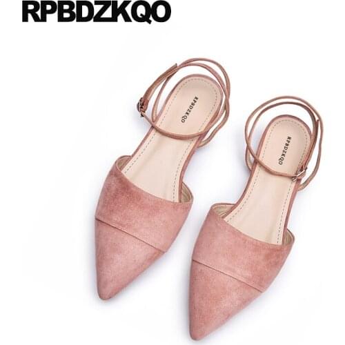 Sandals designer shoes women luxury 2019 flats pink chinese genuine leather slingback breathable suede ankle strap pointed toe