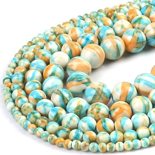 Cyan Orange Colorful Striated Rain Round Beads Natural Loose Stone Beads For DIY Jewelry Making 4/6/8/10/12mm Bracelet 15