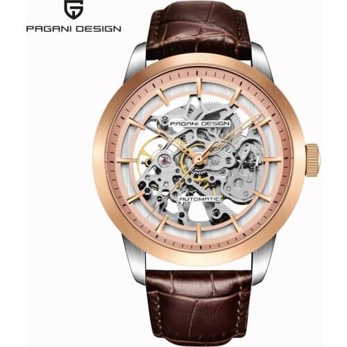 PAGANI DESIGN Business Man Watch Luxury Skeleton Hollow Leather Mens Wristwatch New Mechanical Male Clock Relogio Masculino