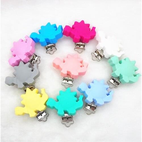 Chenkai 10PCS Silicone Dinosaur Teething Clips Baby Pacifier Dummy Teether Chain Holder Clips DIY Soother Nursing Jewelry Toy