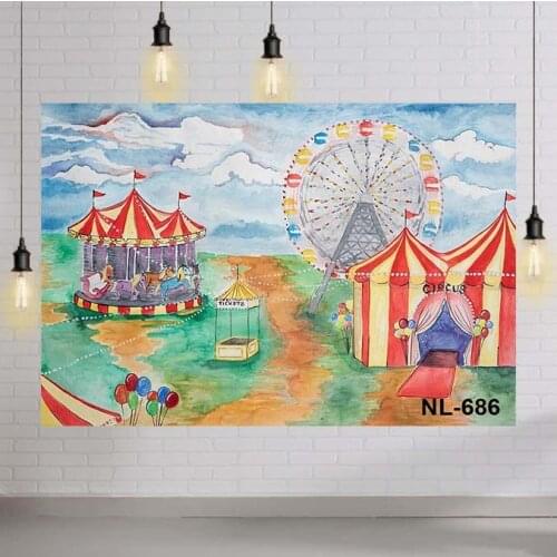 Circus Photography Background Ferris Wheel Neon Lights Backdrop Decoration Props Children Birthday Baby Shower for Photo Studio