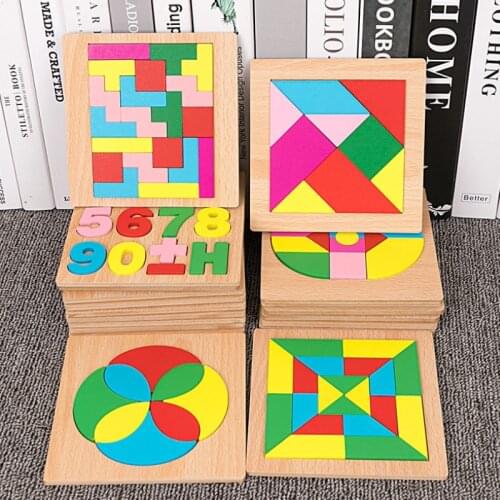 Wooden Geometric Shapes Cognition Montessori Puzzle Board 3D Tangram Math Jigsaw Game Learning Educational Toys For Kids Gifts