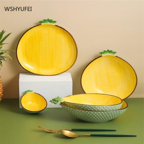 Nordic Pineapple Shaped Ceramic Breakfast Bowl Personalized Household Fruit Salad Bowl Exquisite Cute Snack Plate Dinner Plate