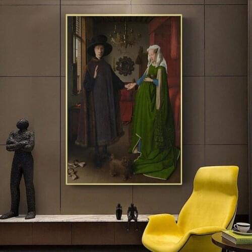 Classic Oil Painting on Canvas Jan Van Eyck The Arnolfini Portrait Reproductions Posters and Prints Wall Art for Home Decor