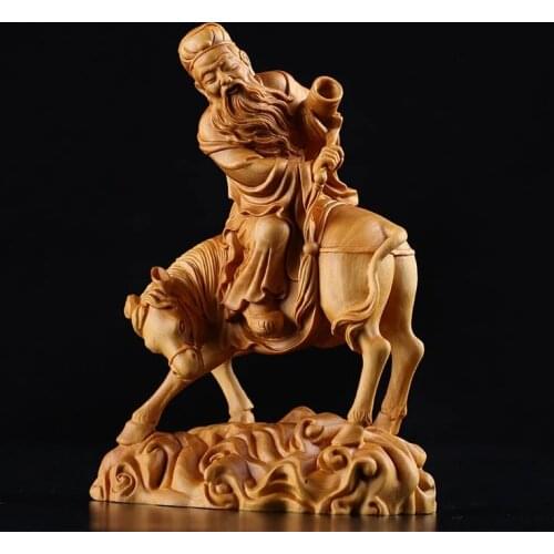 15CM Eight Immortals Zhang Guo Lao new Chinese style boxwood wood carving figures ornaments solid crafts collections