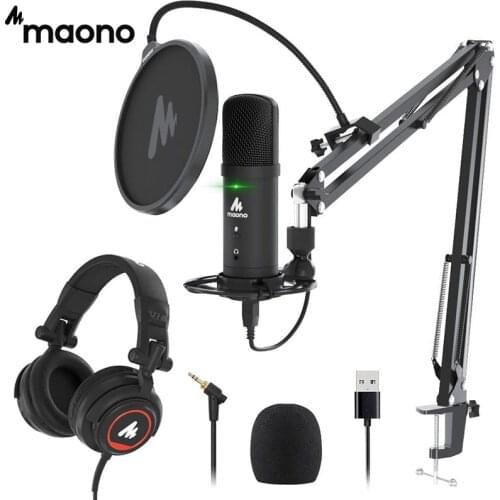 MAONO PM401H USB Condenser Microphone With Studio Monitor Headphone 192kHz/24bit Professional Podcast Mic for Computer Youtube