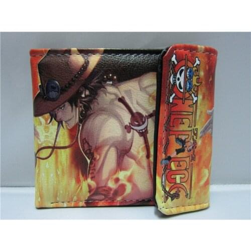 PU short wallet with colorful printing of Anime One Piece Luffys skull