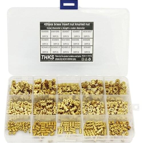 420pcs M2 M3 M4 M5 Brass Threaded Knurled Nuts Insert Injection Molding Embedded Fastener Tool Parts