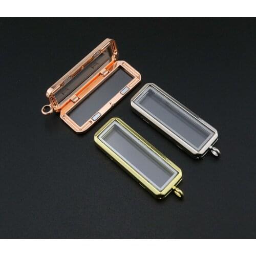19x57x7MM Silver Rose Gold Plated Alloy Rectangle Glass Locket DIY Supplies Pendant Charm 1190017