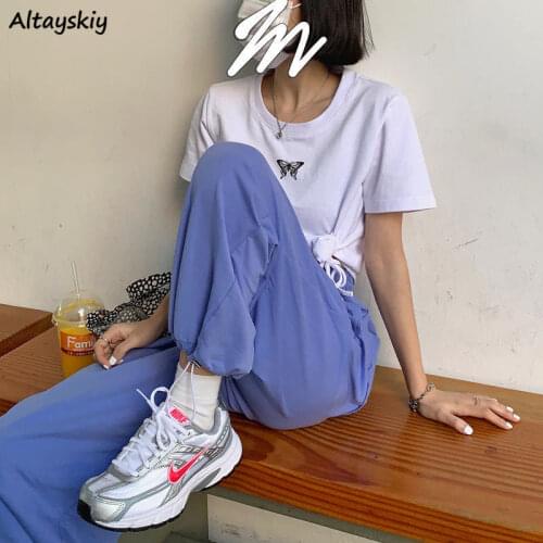Pants Womens Solid Elastic Waist Leggings Motion Korean Style Harajuku Hip Hop Streetwear Leisure High Quality 2020 Fashion Chic
