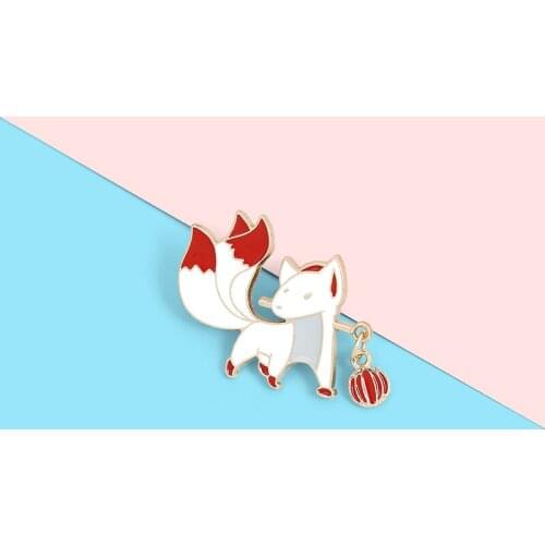 Cartoon Nine Tailed Fox Enamel Pins Japanese Style Fairy Brooches Bag Button Badge Cute Animal Jewelry Gift for Kids Friends
