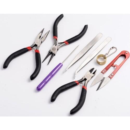 8PCS Stainless Jewelry Making Tool Kit With Round Nose Plier Wire Cutter Scissor Set for Bracelet Necklace DIY Handmade Supplies
