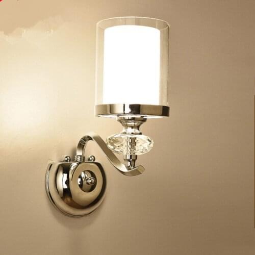Modern Chrome Metal Led Wall Lights Lustre Crystal Glass Bedroom Led Wall Lamp Fixtures Living Room Led Wall Light Wall Sconce