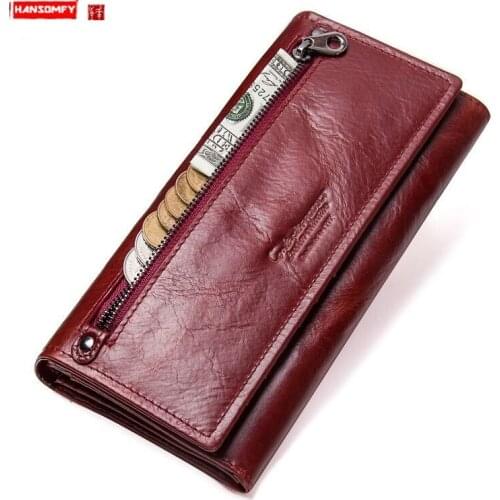 New Genuine Leather Women Clutch Bag, Multifunctional Long Leather Ladies Wallet, Card Holder Purses