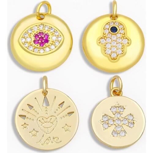 OCESRIO DIY Rainbow Small Evil Eye Pendant For Women Jewelry Fatima Hand CZ For Jewelry Components Necklace Pendant pdta047