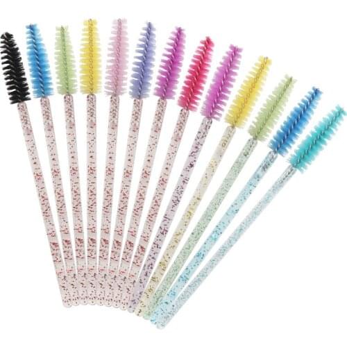 Good Quality Disposable 50 Pcs/Pack Crystal Eyelash Makeup Brush Diamond Handle Mascara Wands Eyelash Extension Tool