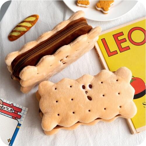 Pencil Box Biscuit Shape Plush Cookies Pencil Bag Simple Large-capacity Cute Cookies Stationery Box Student Gift Pensil Case