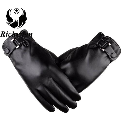2017 Leather Gloves Genuine Leather Black Brown Color Leather Gloves Men Leather Winter Gloves Warm Brand Mittens