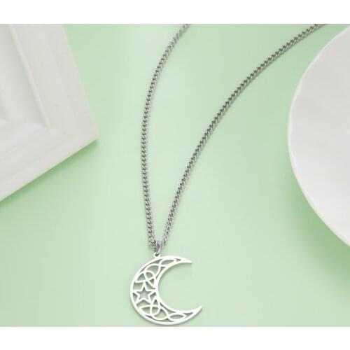 Skyrim Fashion Hollow Moon Pendant Necklace for Women Girls Aesthetic Stainless Steel Jewelry Star Knot Chain Necklaces Gifts
