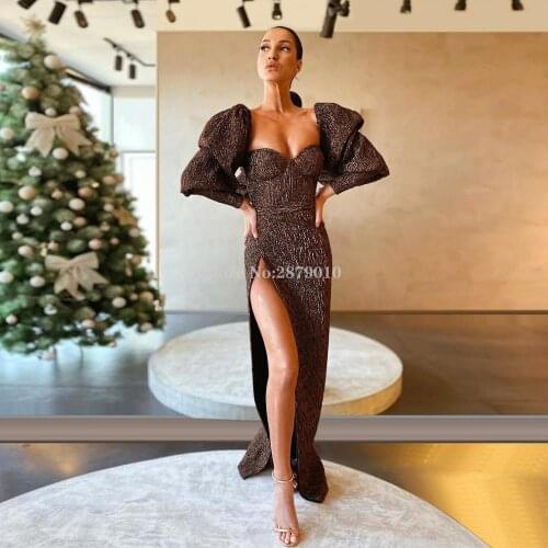 Turkish Brown Mermaid Evening Dress Long Sleeves Floor-Length Prom Dress Robe De Soiree Aibye Vestido de festa Elegant Dubai