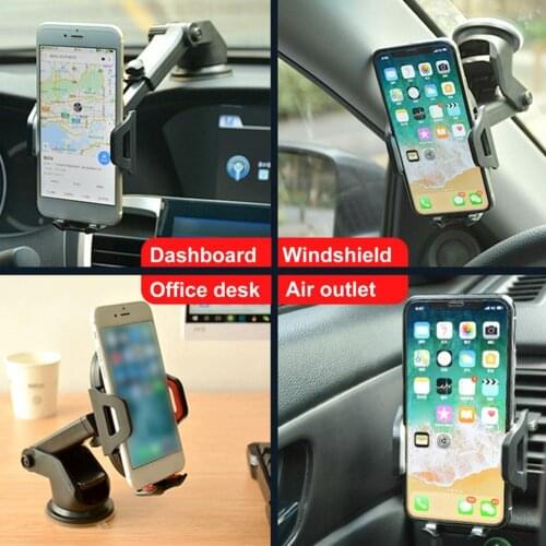 Universal Car Phone Holder Telescopic 360 Degrees Rotatign Anti-vibration Strong Sucker Windshield Vent Phone Mount Dashboard