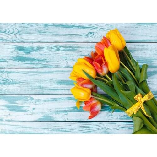 Photographic Backdrop Wooden Plank Tulip Vinyl Cloth Background for Children Birthday Portrait Baby Toy Photobooth Fond Photo