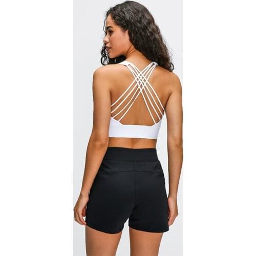 2021 New Sexy Strappy Back Gym Sports Bra Women Wireless Fitness Top Push Up Yoga Sport Bra With Removable Pads