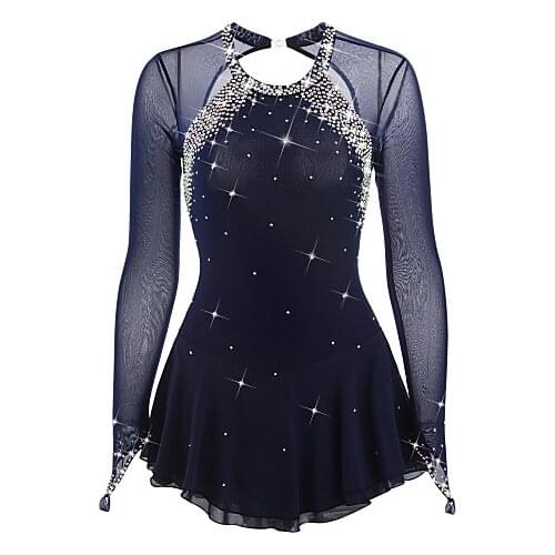 BlueFigure Skating Dress Long-Sleeved Ice Skating Skirt Spandex Womens girls