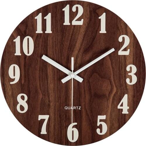 12 Inch Night Light Function Wooden Wall Clock Vintage Rustic Country Tuscan Style For Kitchen Office Home Silent & Non-Ticking