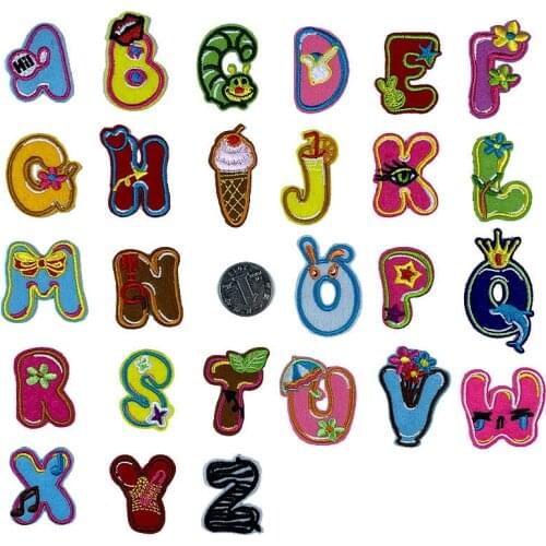 26pcs/Lot English Letters Animal Embroidered Patches Applique Iron on Letters for Clothing Bags DIY Accessories Name Patch