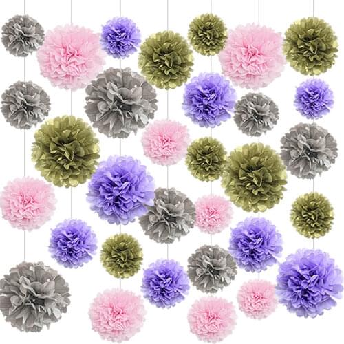 32pcs/set 8-12" Mixed Color Tissue Paper Pom Poms Decorative Paper Flower Ball For Home Wedding Birthday Party Decoration