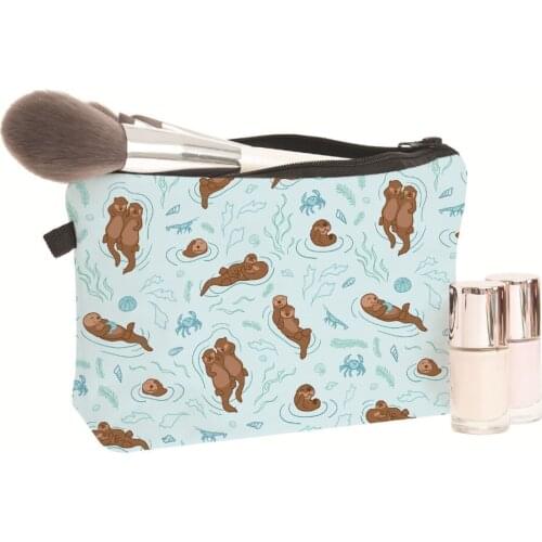 3D Printing Lovely Cartoon Sloths Otter Series Makeup Bag Cosmetic Case Toiletry Storage bag for Traveling 1piece