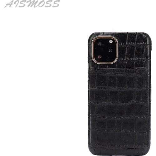 AISMOSS Multifunction Phone Case Wallet Black Color Crocodile Leather Phone Cases With Credit Card Holder Luxury For Iphone