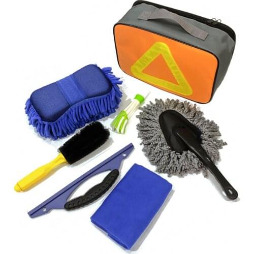 AOZBZ 7pcs Car Wash Cleaning Tool Kit Car Tire Wheel Brush Chenille Wash Sponge Microfiber Towel Cloths With With Storage Bag