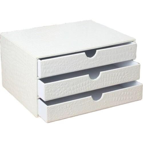 White crocodile PU leather file cabinet A4 desktop document drawers office supplies European style